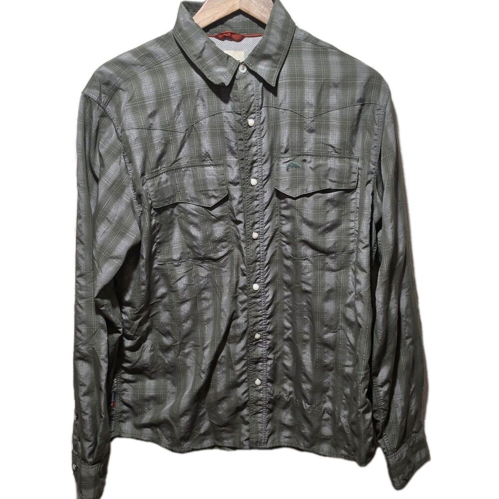 Simms Pearl Snap Performance Fishing Shirt Men M Vented Long Sleeve Lightweight